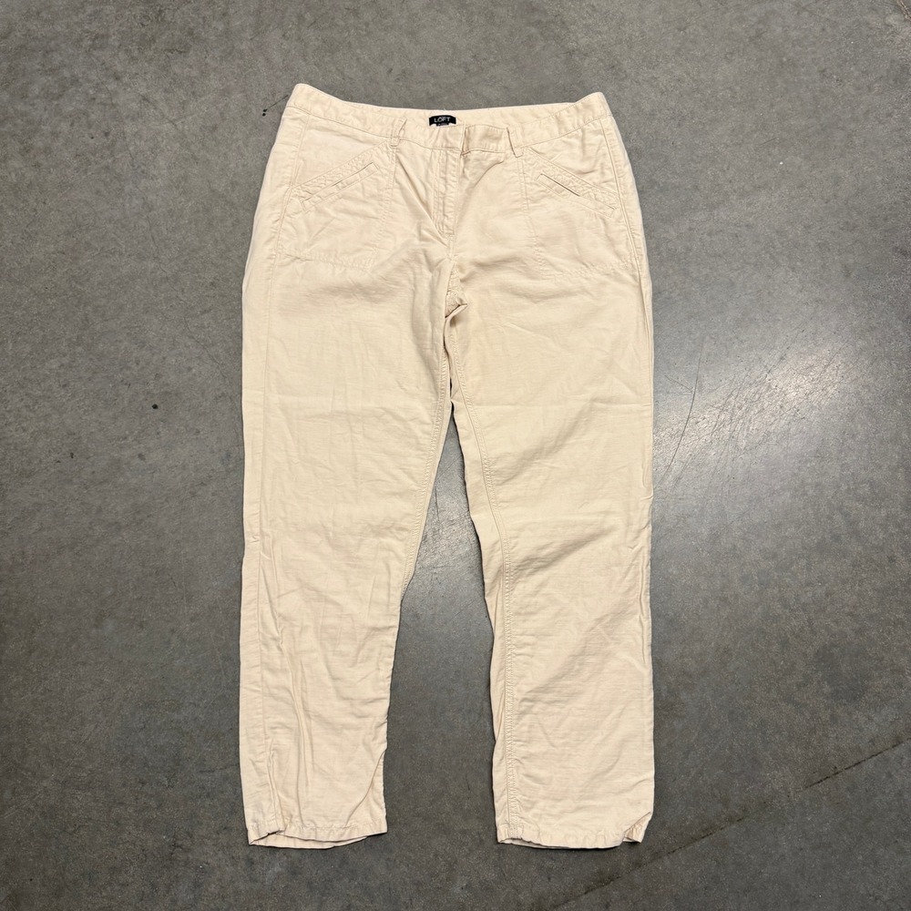 Ann Taylor LOFT Womens Cream Beige Utility Chino Pants Size 14 Straight Leg